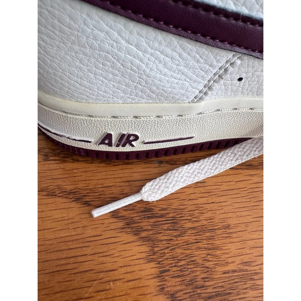 Nike‎ Air Force 1 Low White Burgundy Leather Sneakers Womens Size 7